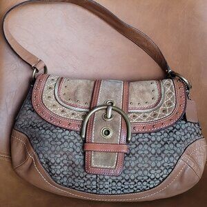 Coach Soho F11517 Beige Signature C Canvas, Leather & Suede Hobo Bag